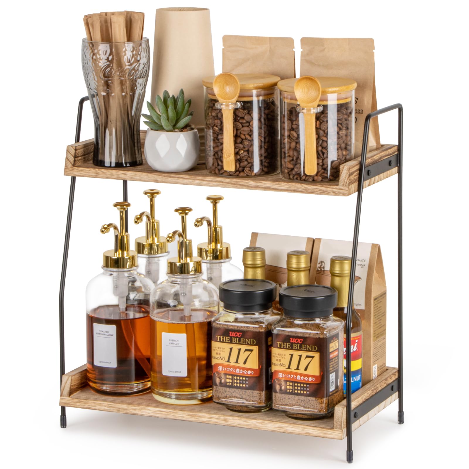 ANBOXIT front view of 2-tier coffee organizer showing tidy storage benefit