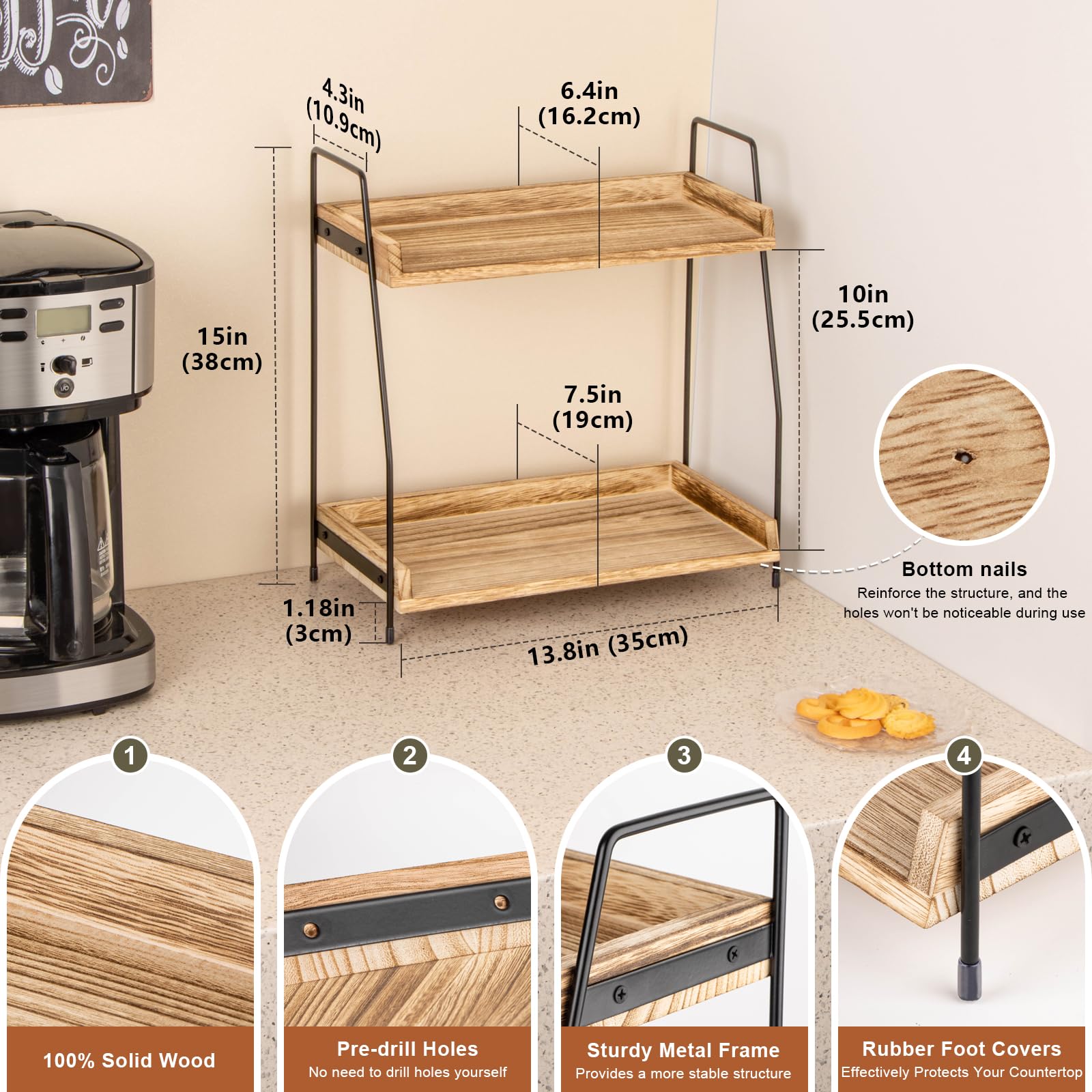 ANBOXIT close-up of wooden shelf grain and iron frame showing durable finish