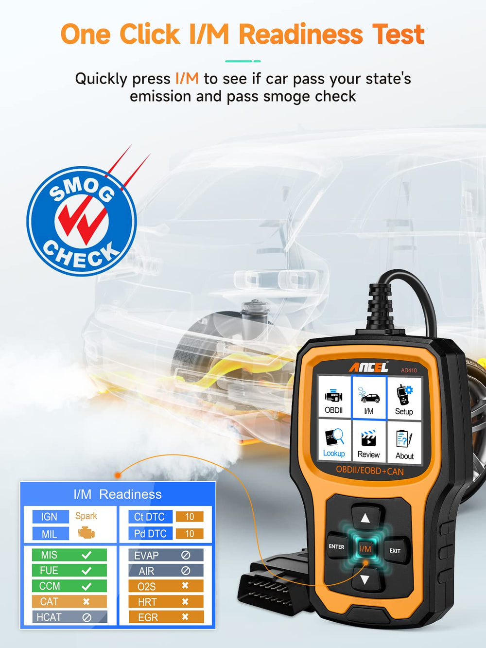 ANCEL AD410 live data screen displaying RPM and temps for real-time insights