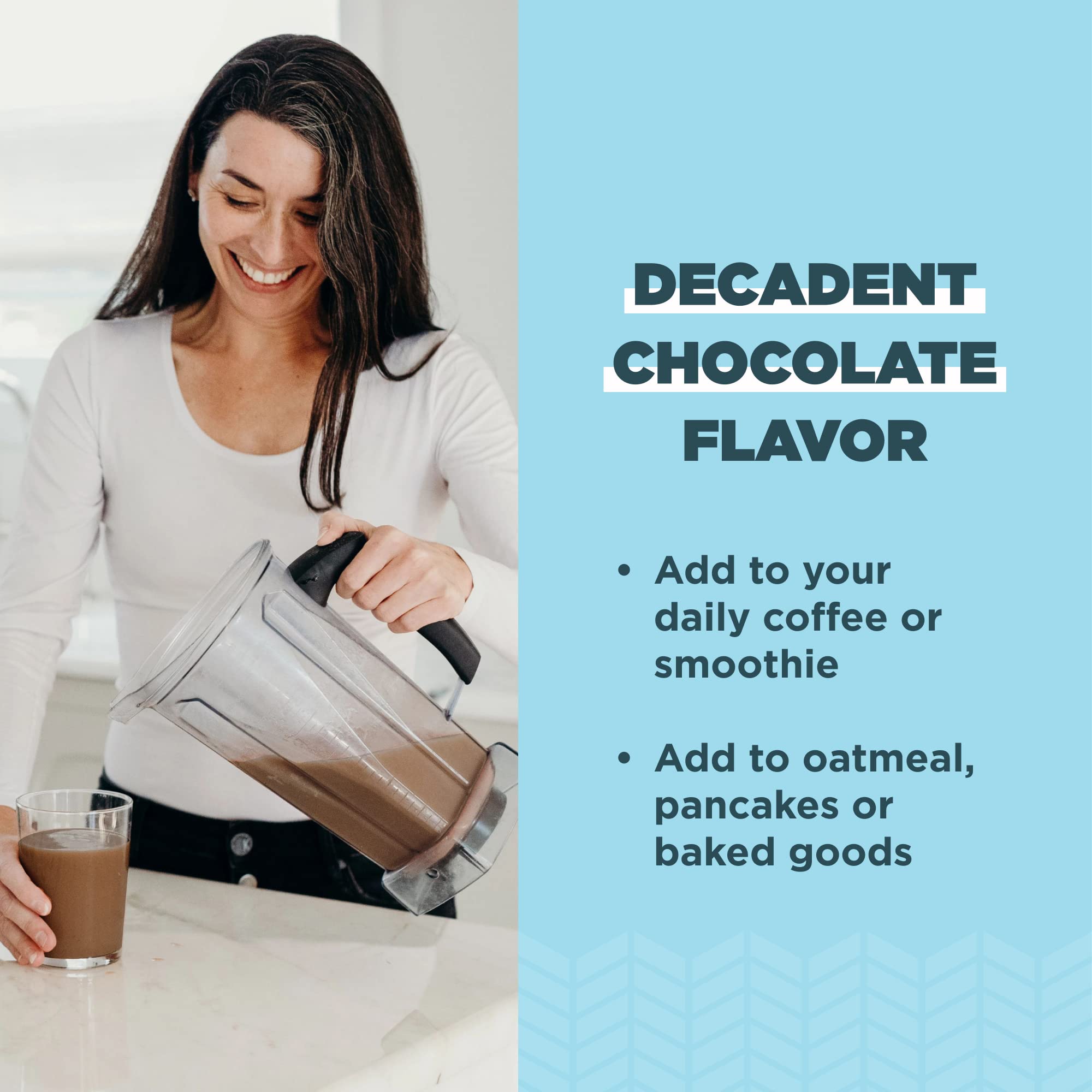Ancient Nutrition chocolate collagen blended into coffee for a smooth drink