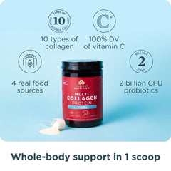 Ancient Nutrition scoop heaping with hydrolyzed collagen powder to show serving portion