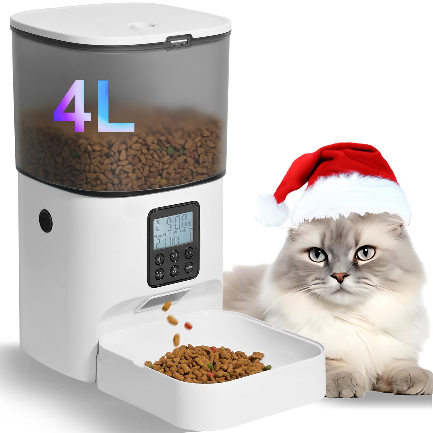 ANDOLL HOME front view of automatic cat feeder showing dispenser and bowl, reliable portioning