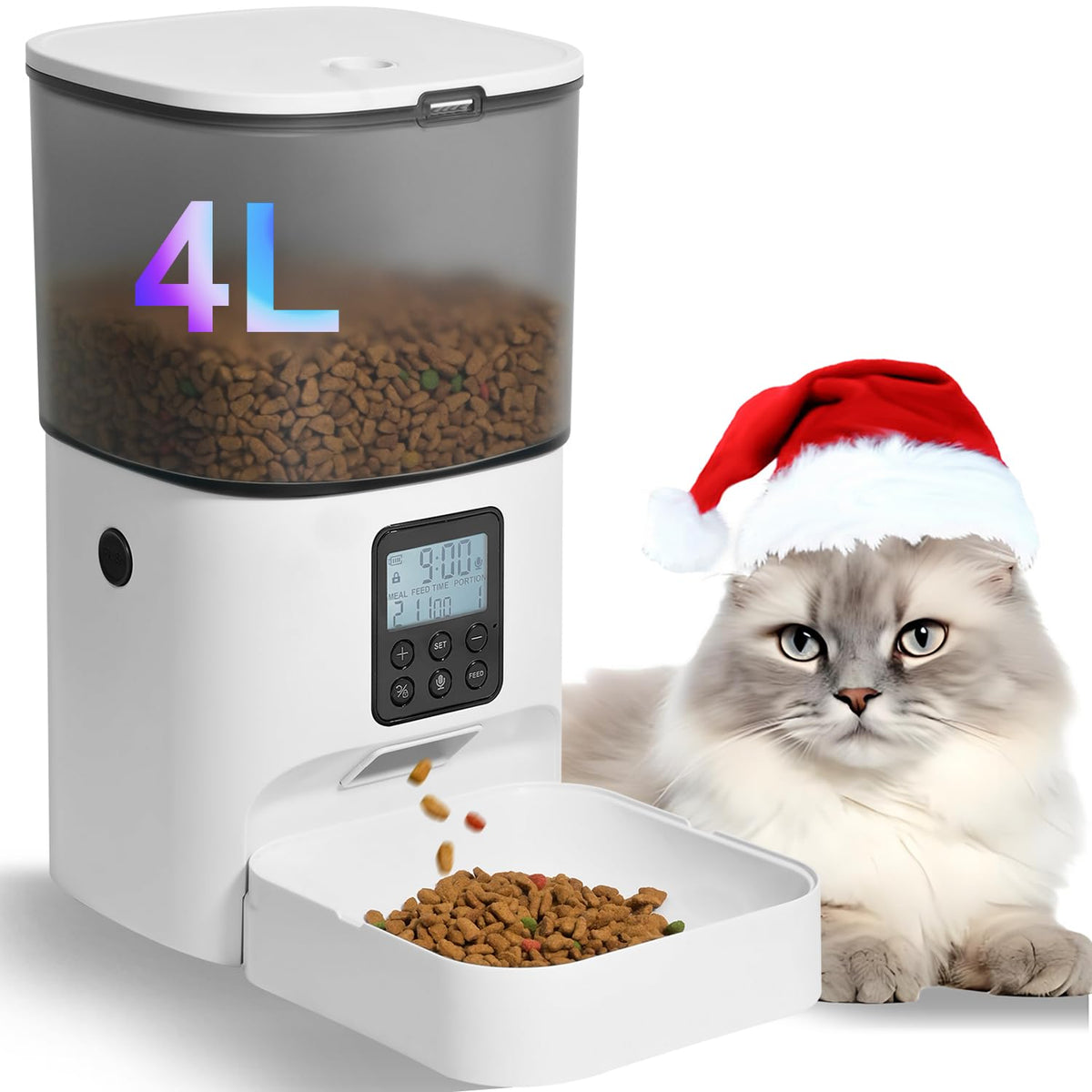 ANDOLL HOME front view of automatic cat feeder showing dispenser and bowl, reliable portioning