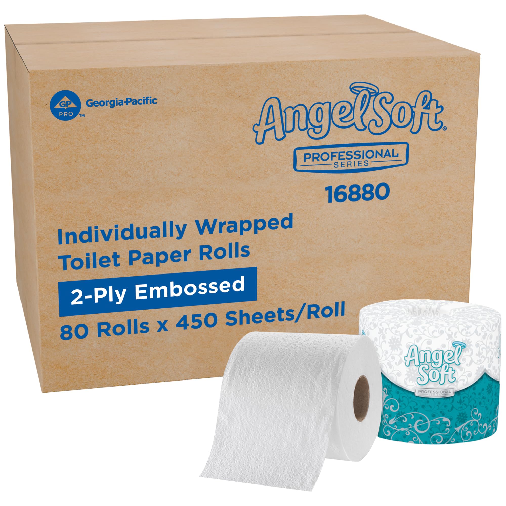 Angel Soft Professional front packaging showing bulk case for efficient storage