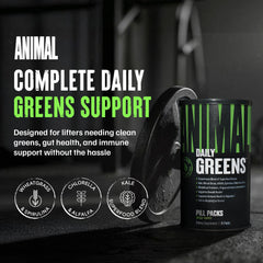 Animal Daily Greens pill pack close-up showing sealed single-serve convenience