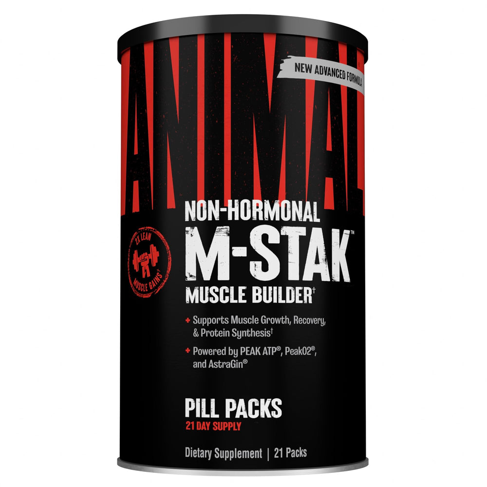 Animal M‑Stak front packaging showing the 21 pill packs and brand clarity