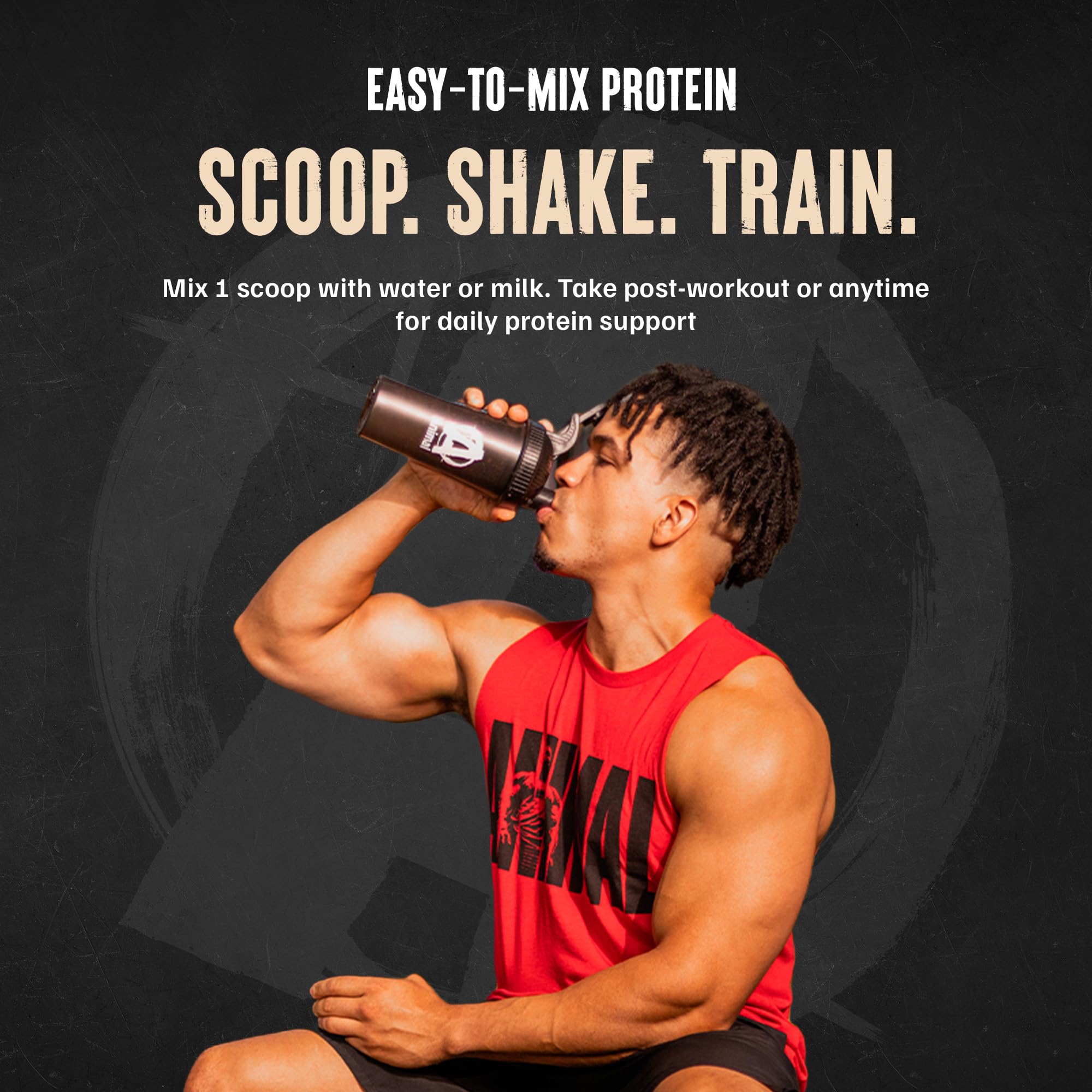 Animal strawberry shake in glass showing creamy, delicious recovery option