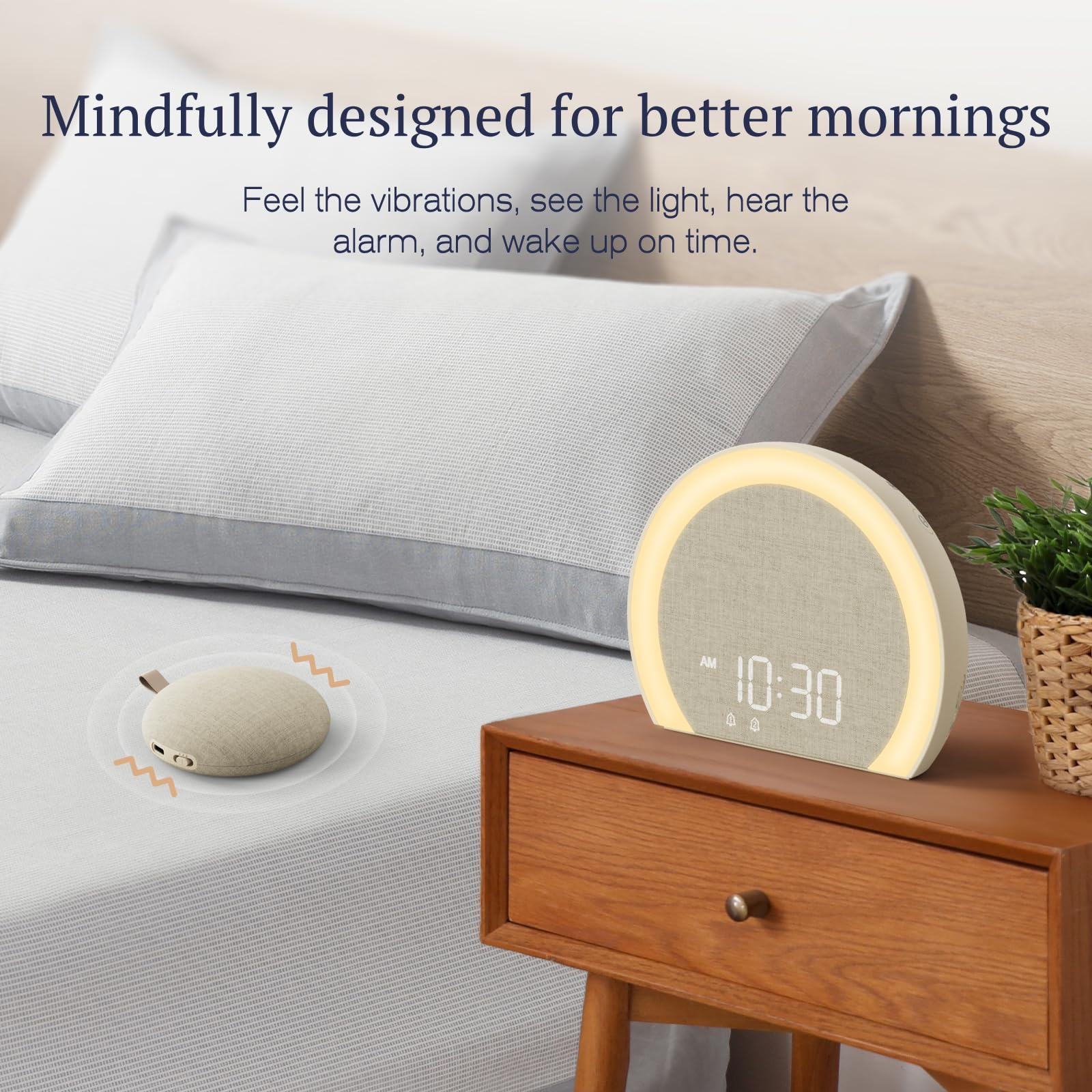 ANJANK wireless bed shaker placed on mattress delivering strong vibration to wake effectively