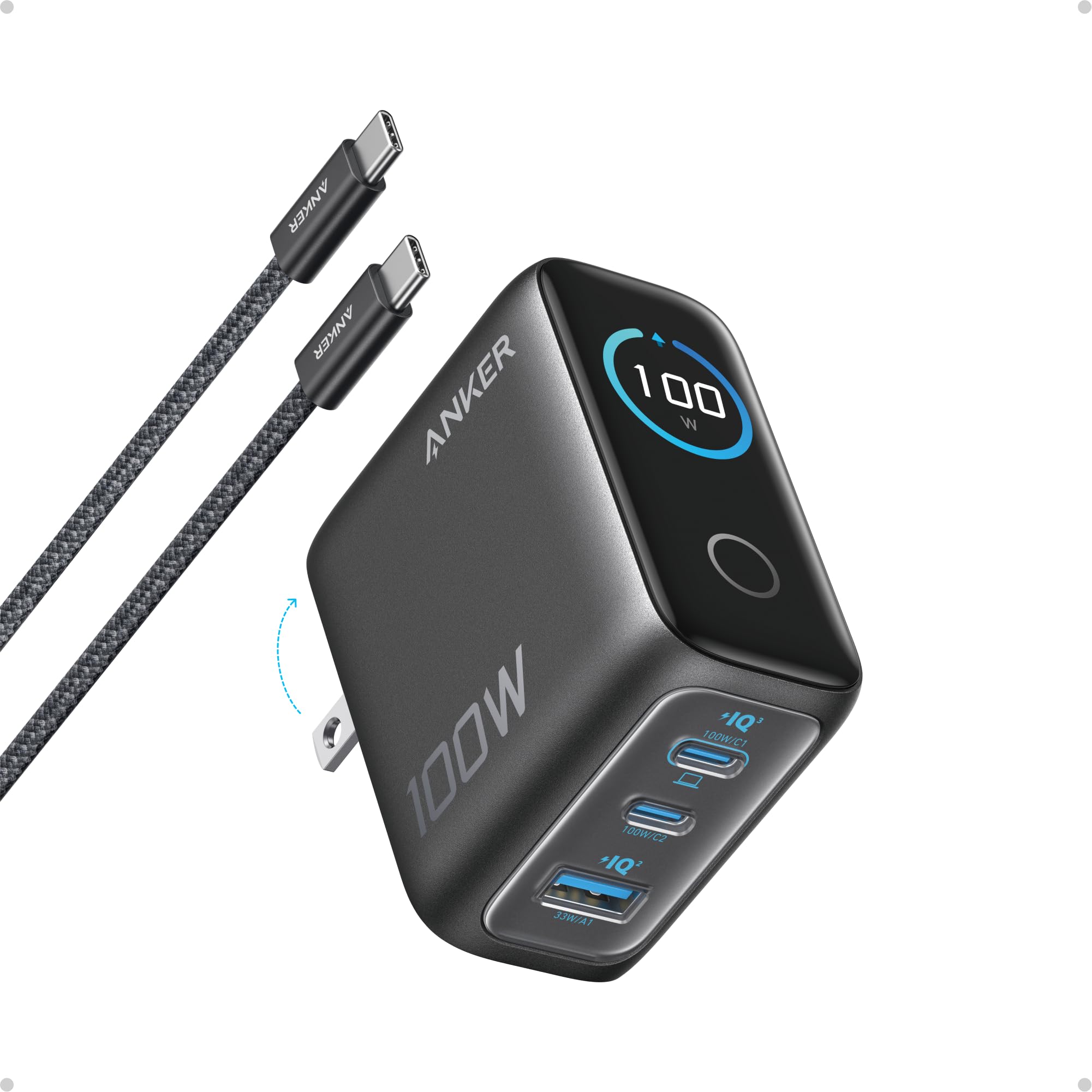 Anker front view showing ports and compact design with reliable high-power delivery