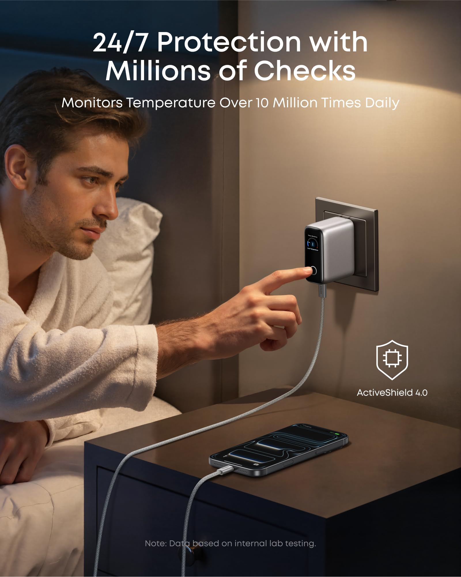 Anker slipped into a travel pocket showing easy carry and space savings