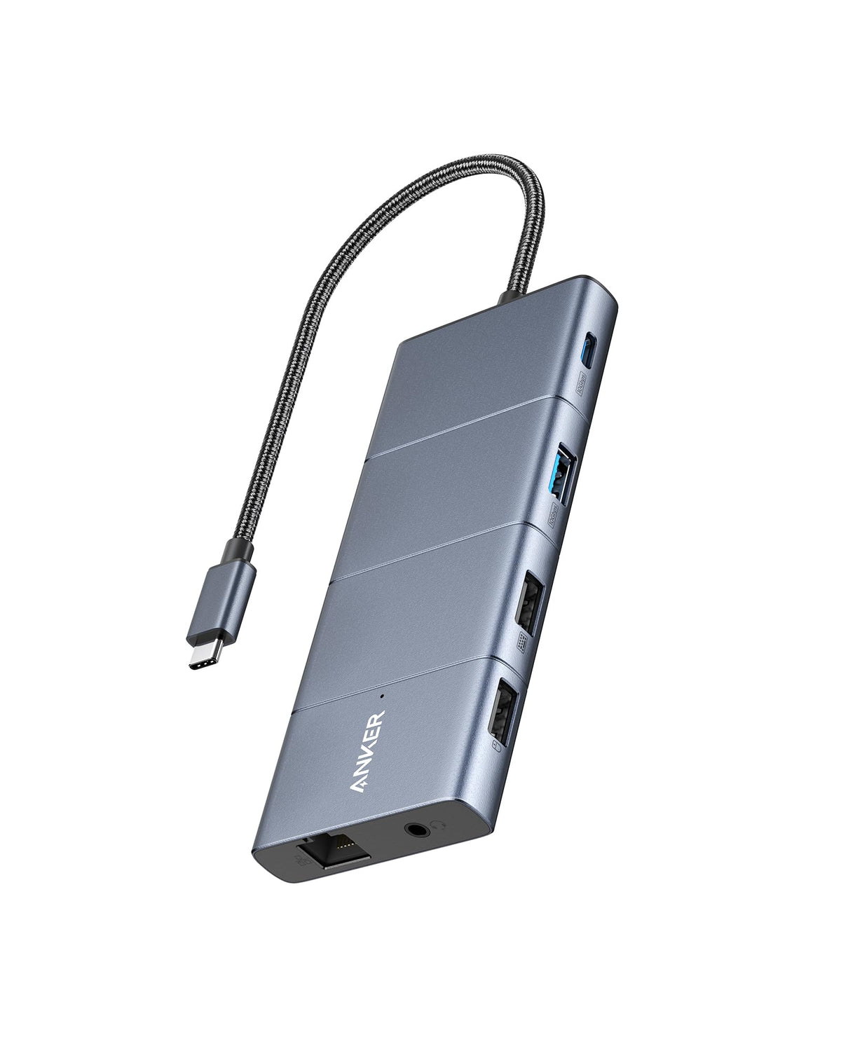 Anker 565 front view showing full port layout and easy desk organization