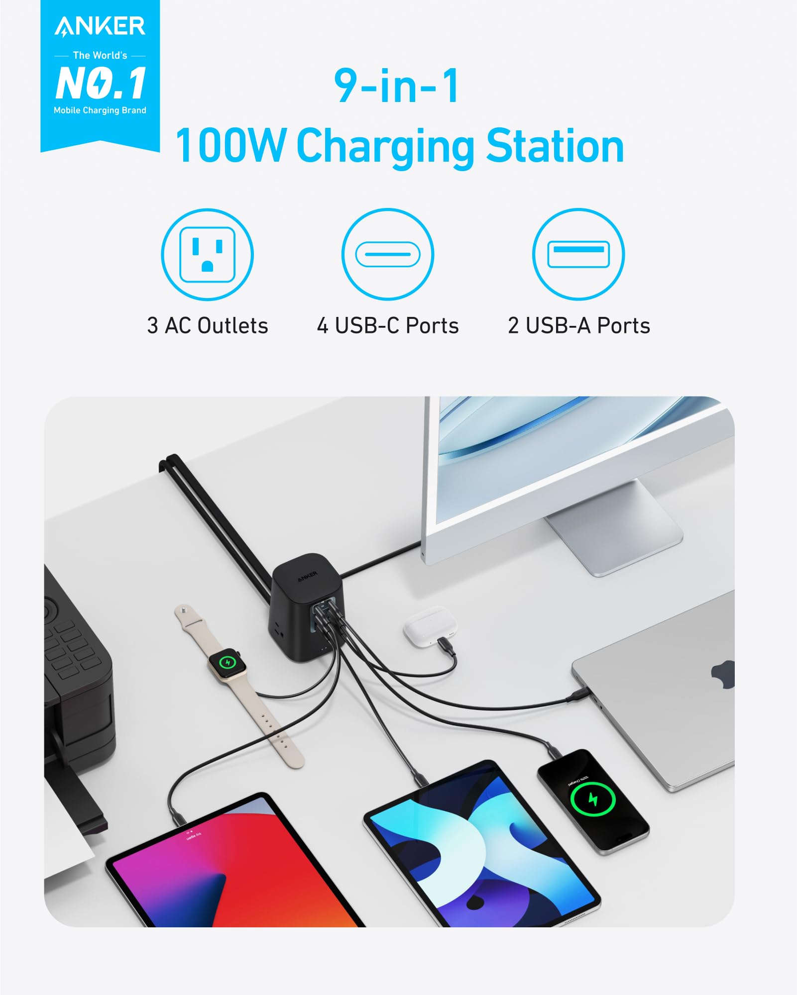 Anker close-up of USB-C and USB-A ports highlighting fast-charging capability