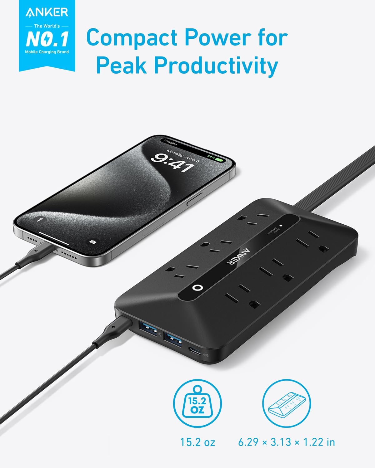 Anker close-up of USB-A and USB-C ports highlighting fast convenient charging