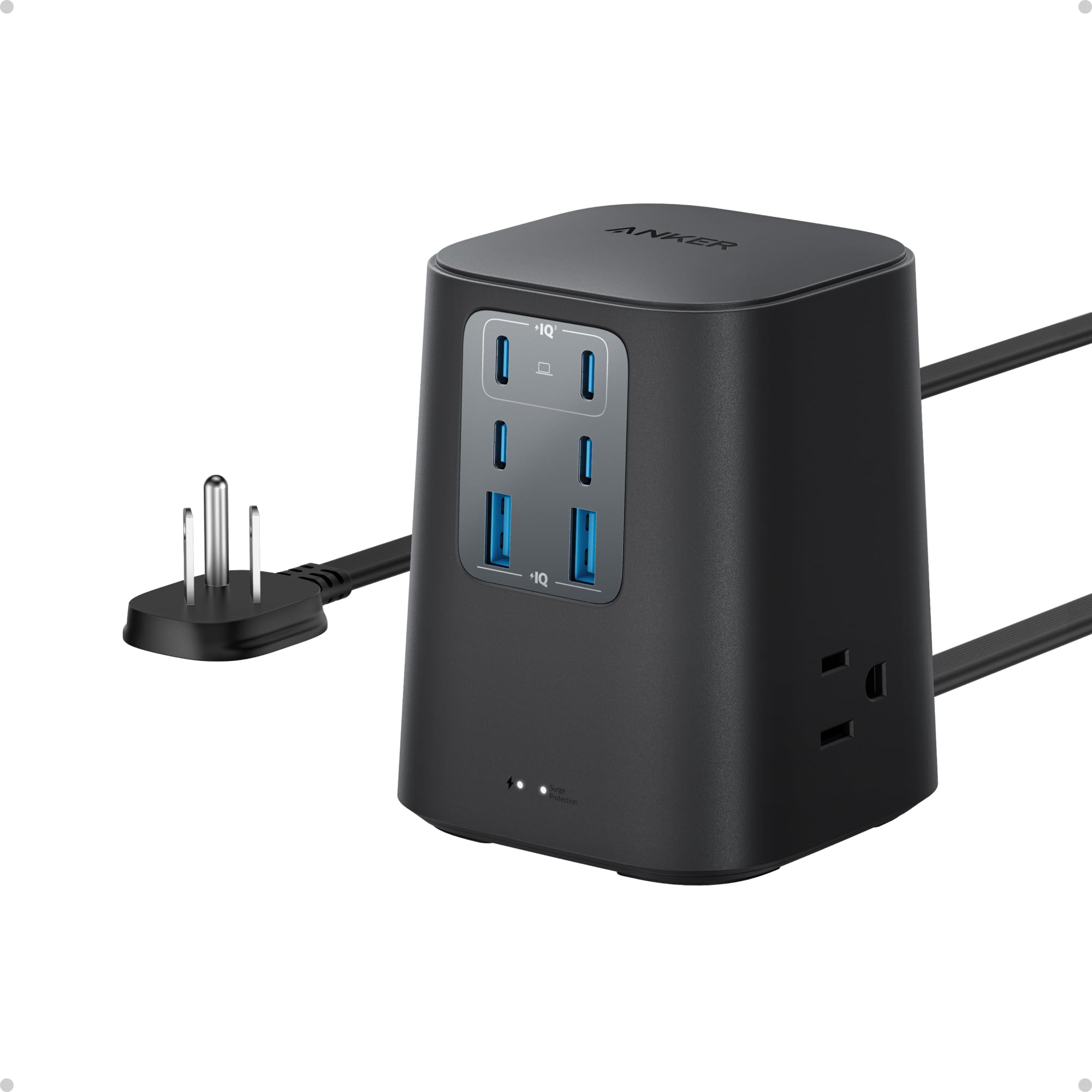 Anker desktop charger front view showing ports and compact design for tidy desk setup