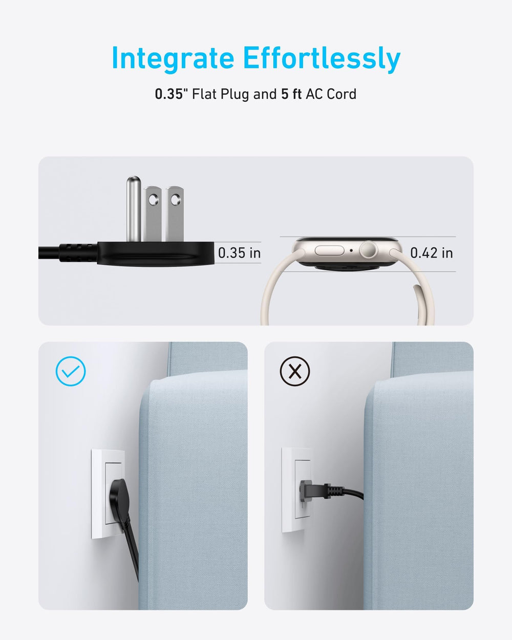 Anker folded profile illustrating compact storage and tangle-free portability