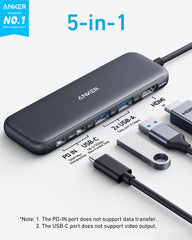 Anker hub HDMI port close-up enabling 4K display connection and clear external video