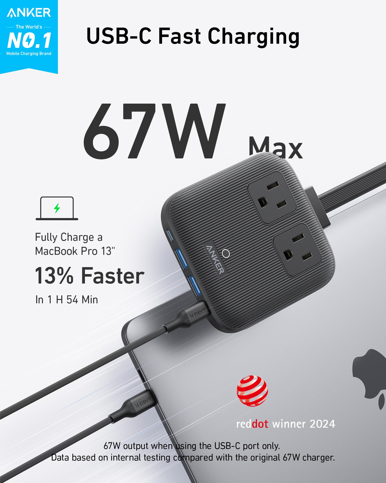 Anker Nano flat plug and low profile side detail for tight spaces