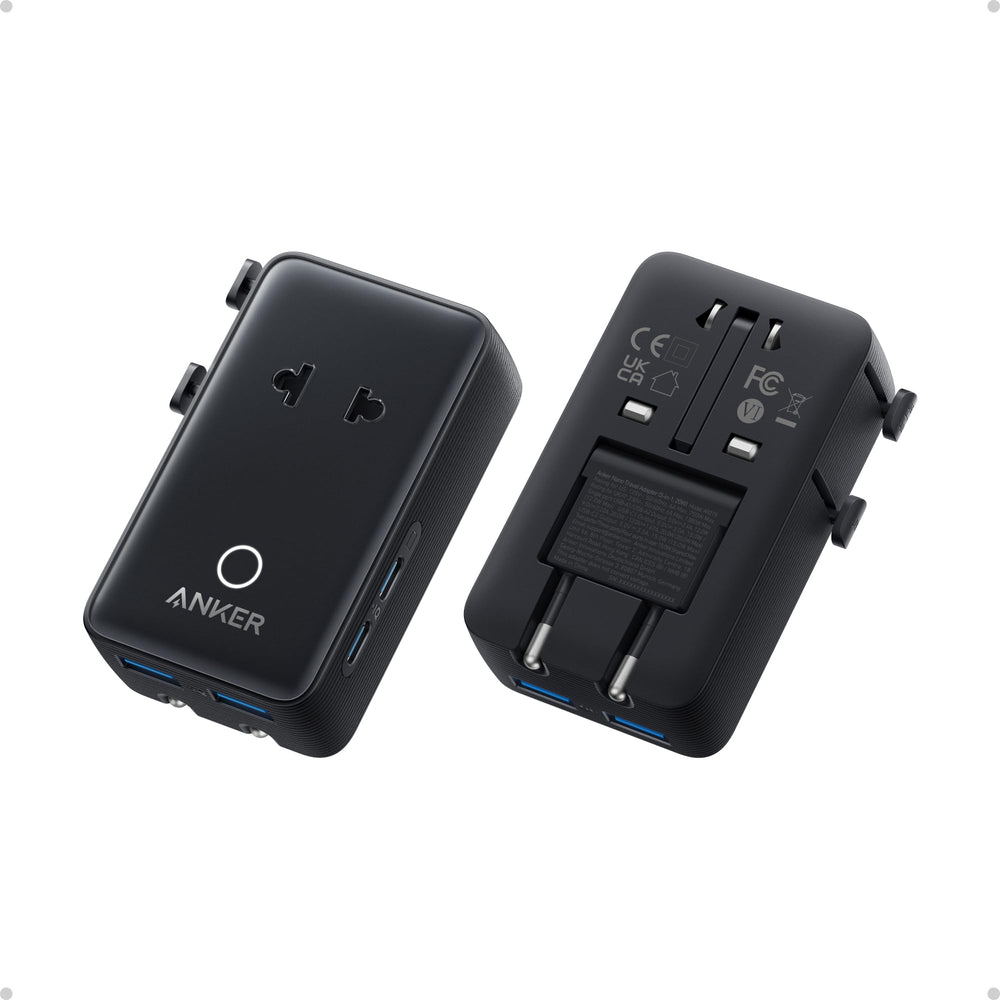 Anker Nano front view showing ports and compact body for convenient travel