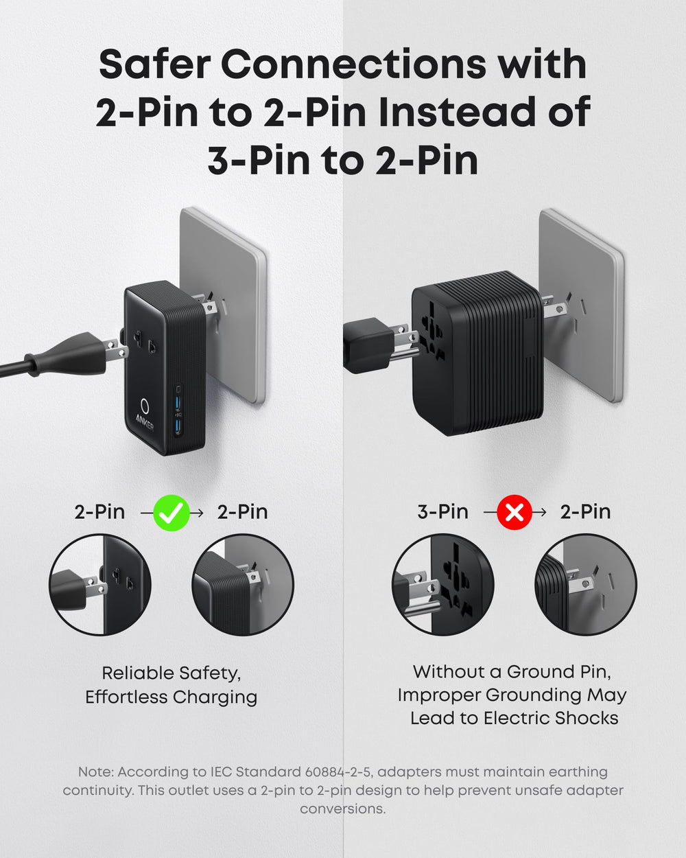 Anker Nano plugged into hotel outlet charging phone and earbuds while traveling