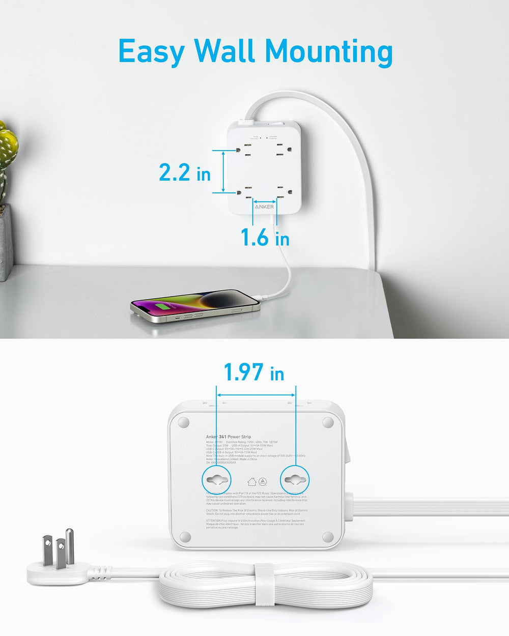 Anker power strip powering laptop and lamp on desk for a clutter-free workspace