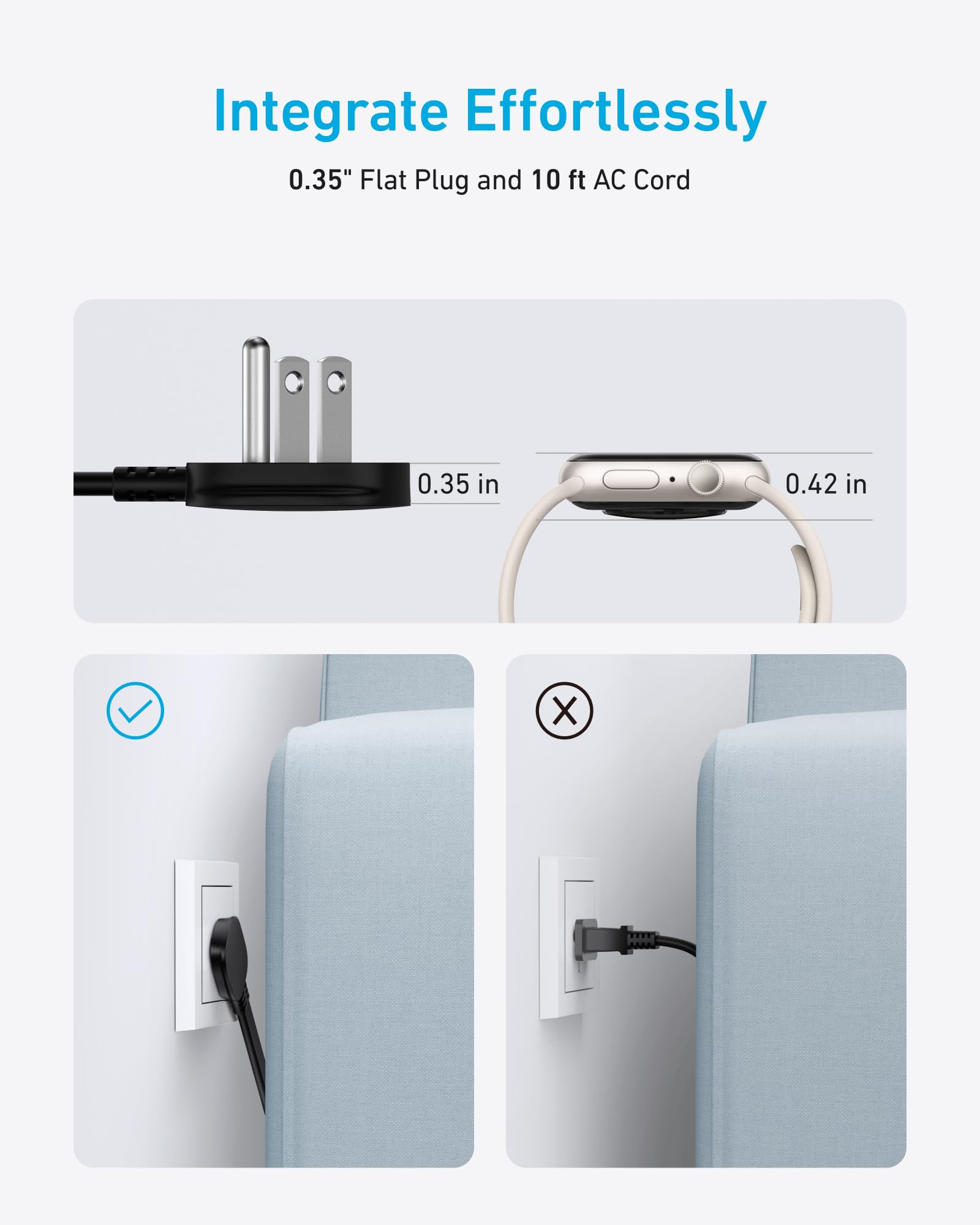 Anker power strip in home office powering monitor and laptop for clutter-free workspace