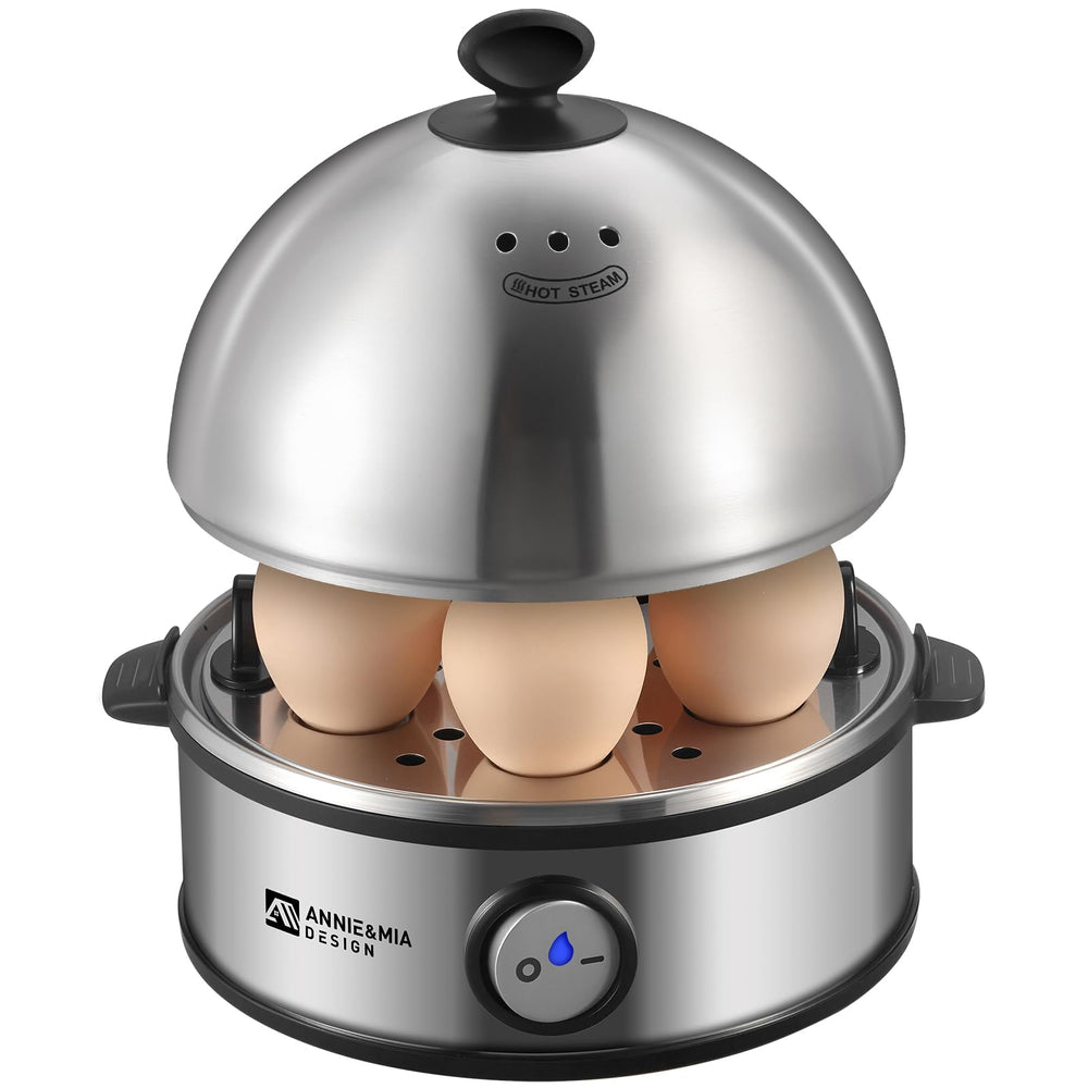 Annie & Mia Design front view showing stainless body and compact profile for countertop convenience