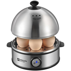Annie & Mia Design front view showing stainless body and compact profile for countertop convenience