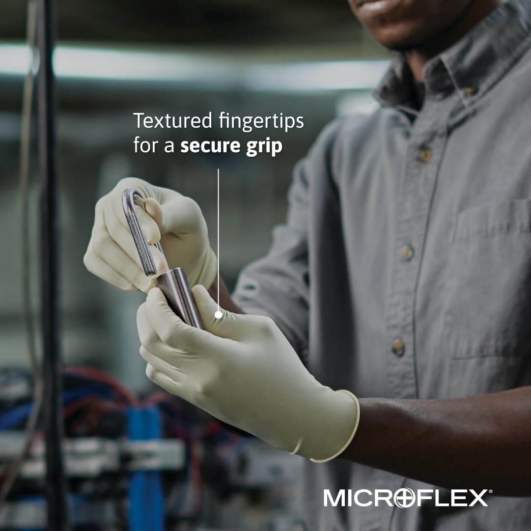 Ansell size chart and glove in hand showing XS fit for smaller palms