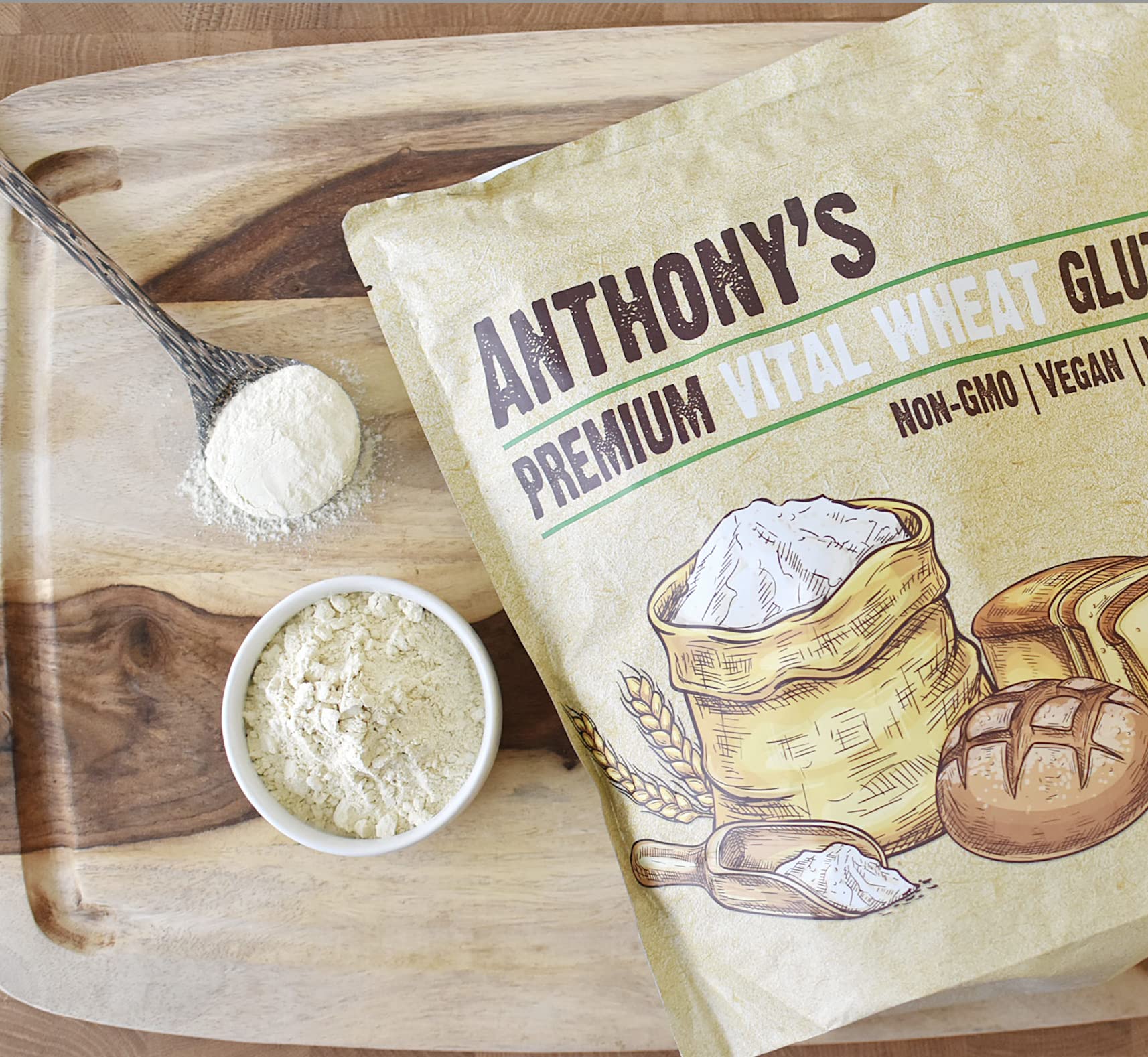 Anthony's storage bag with scoop highlighting long-term freshness and easy access