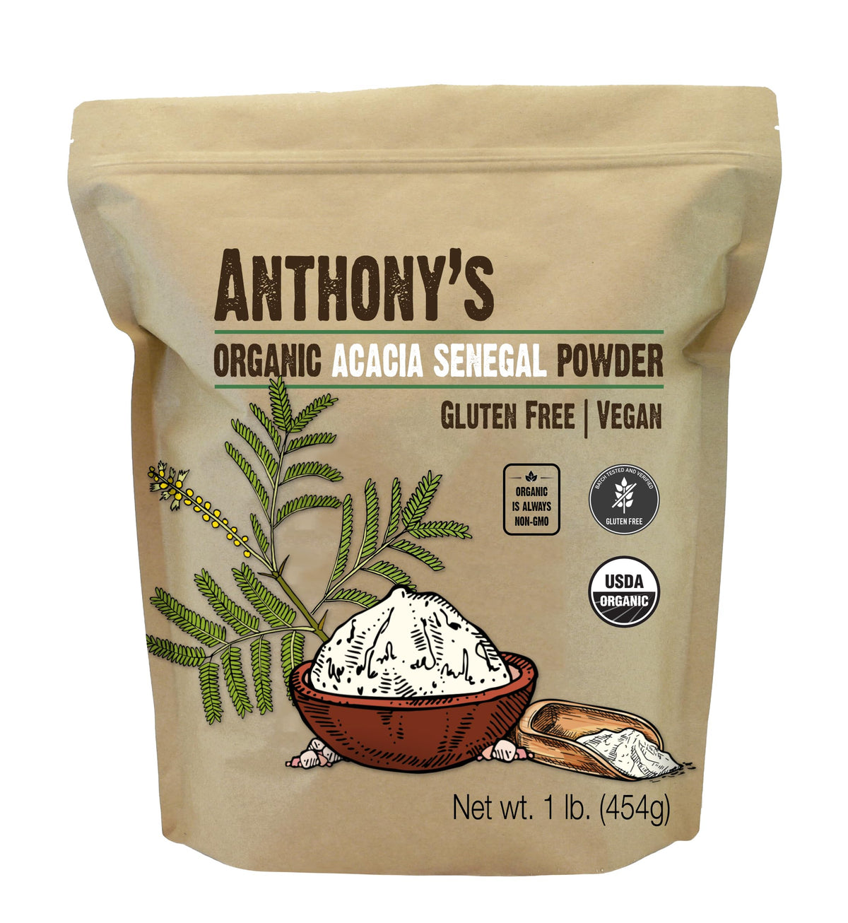 Anthony's front packaging showing organic acacia and clean label benefits