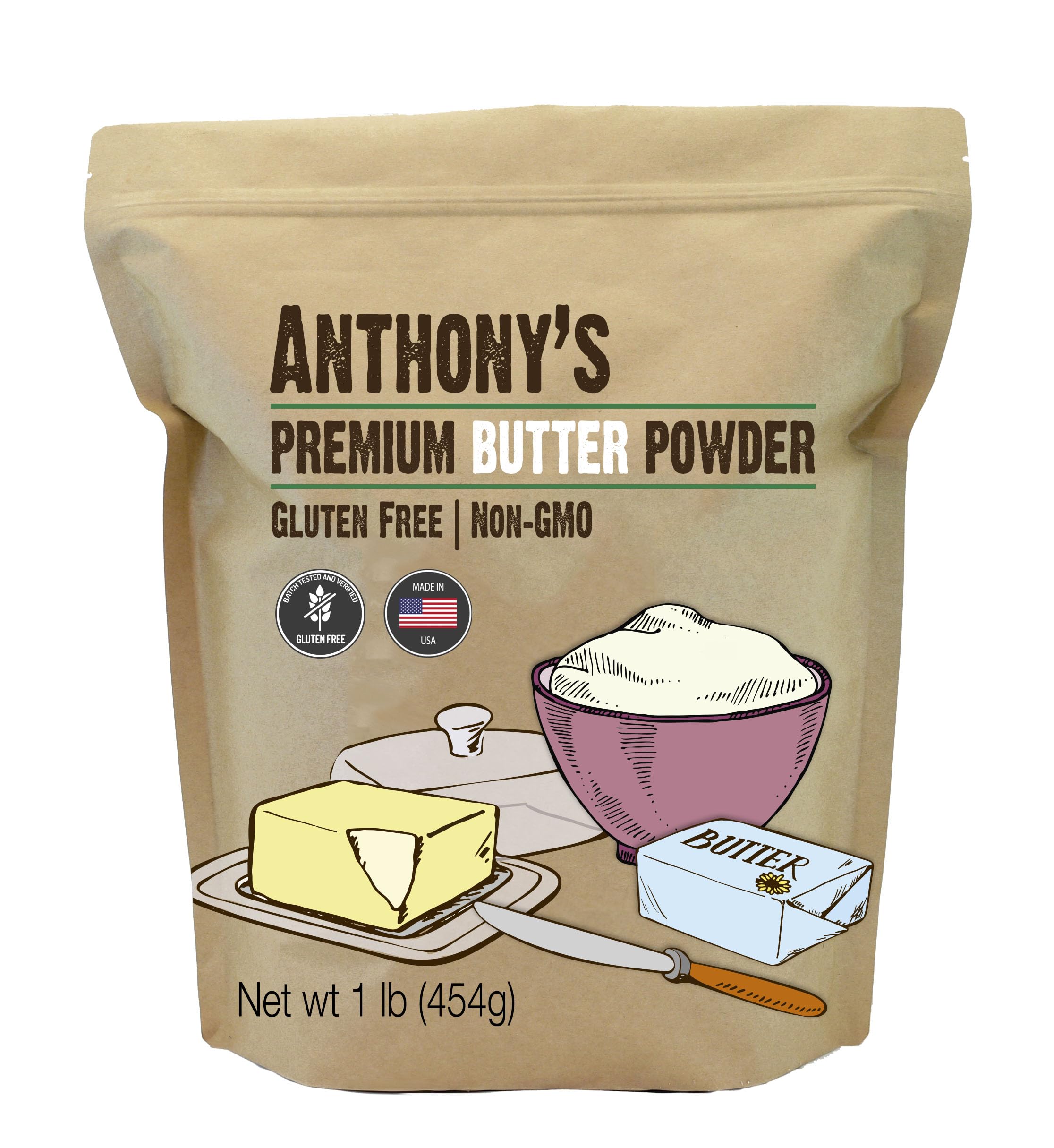 Anthony's front package view showing 1 lb bag and product branding with clear benefit