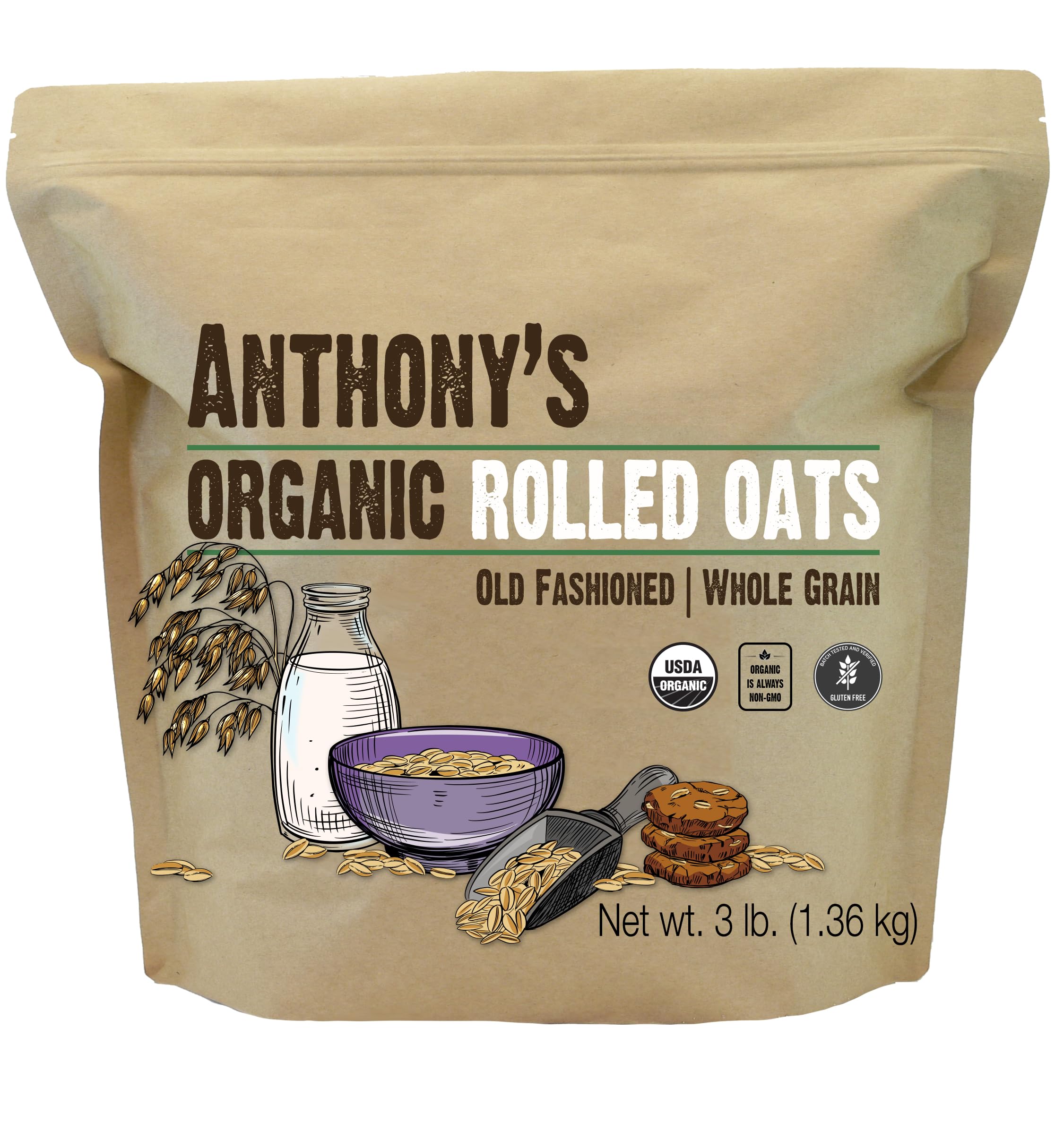 Anthony's front packaging 3 lb bag showing product name and organic badge