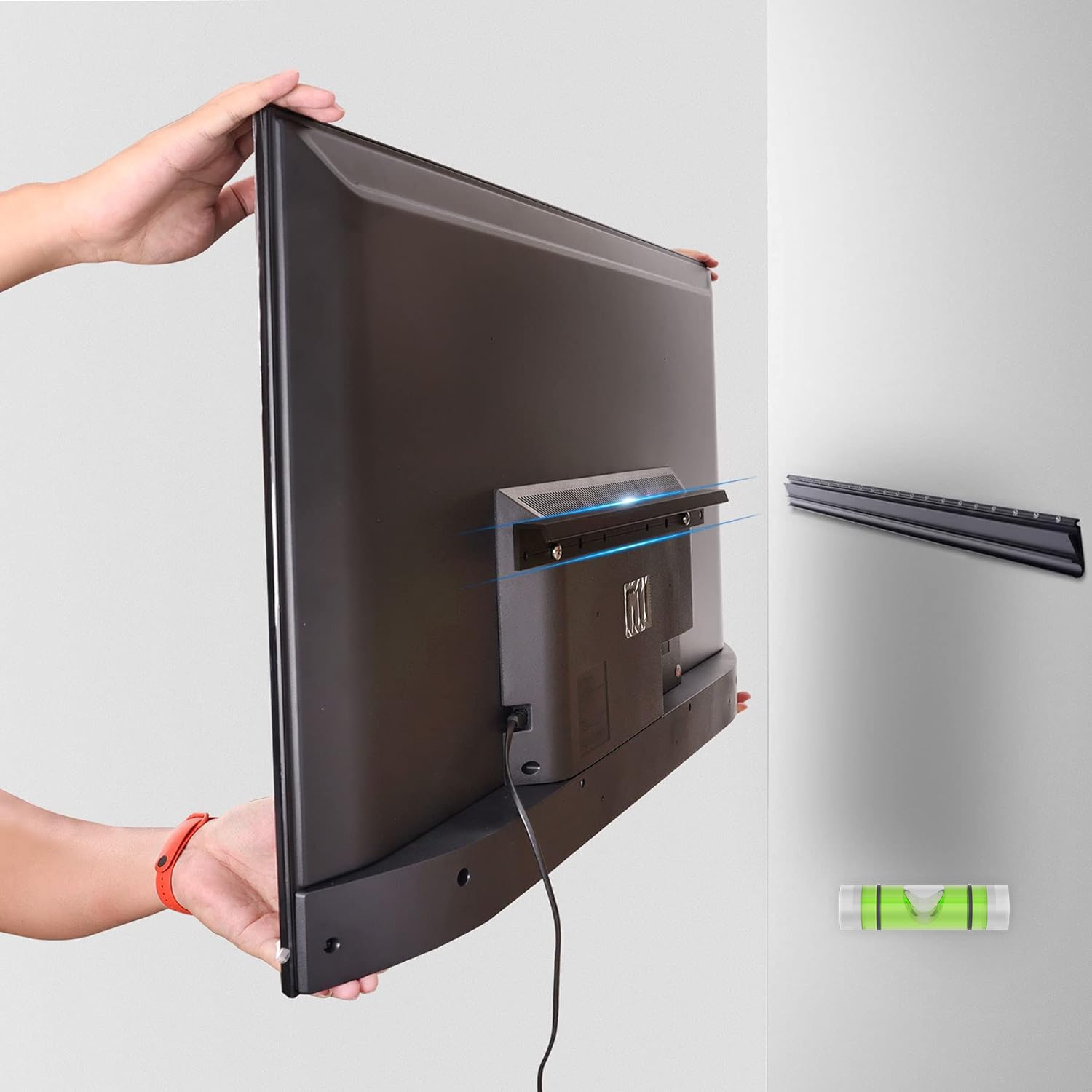 Antimbee front view of studless drywall TV mount packaging showing contents and benefit of easy install