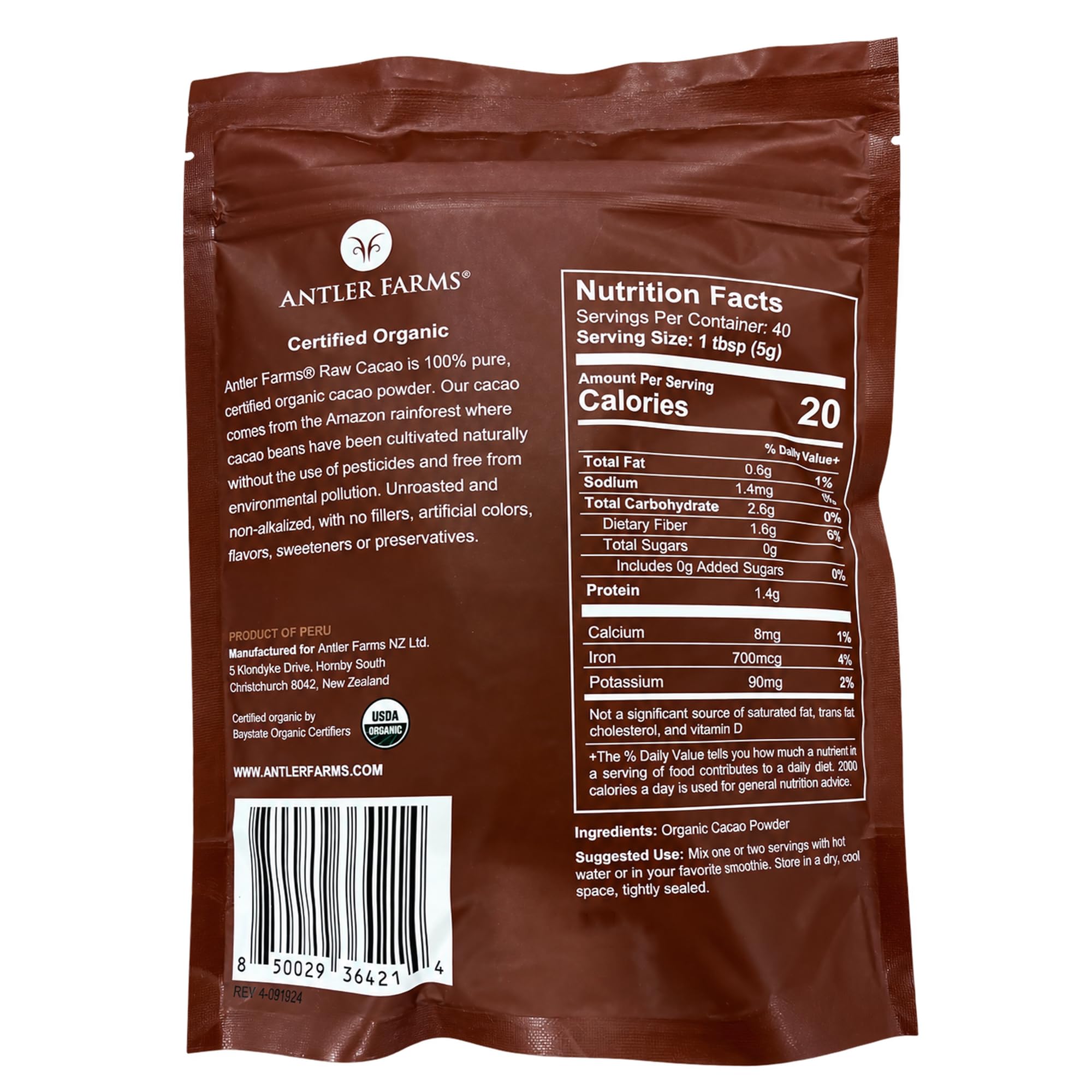 Antler Farms raw cacao powder closeup texture and rich color benefit
