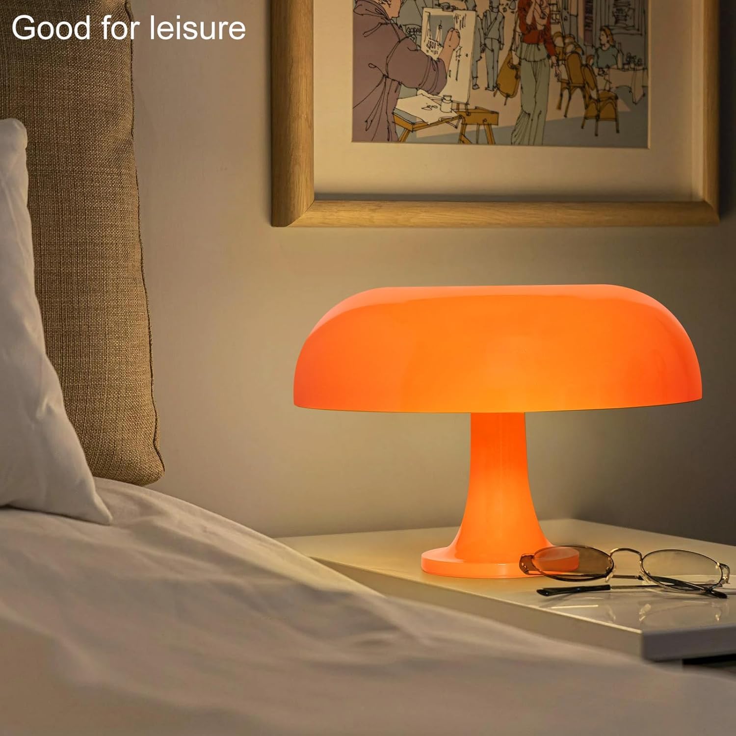 Anykonio lamp in styled bedroom lifestyle shot adding warmth and mid-century flair