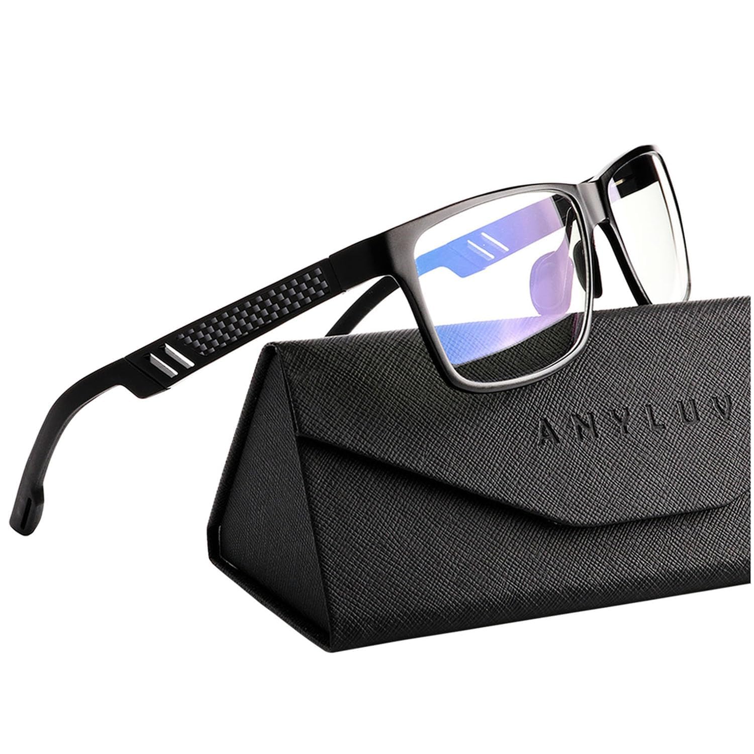 ANYLUV front view in black showing sleek frame and clear lenses for daily comfort
