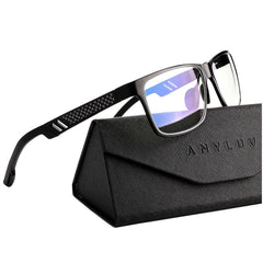ANYLUV front view in black showing sleek frame and clear lenses for daily comfort