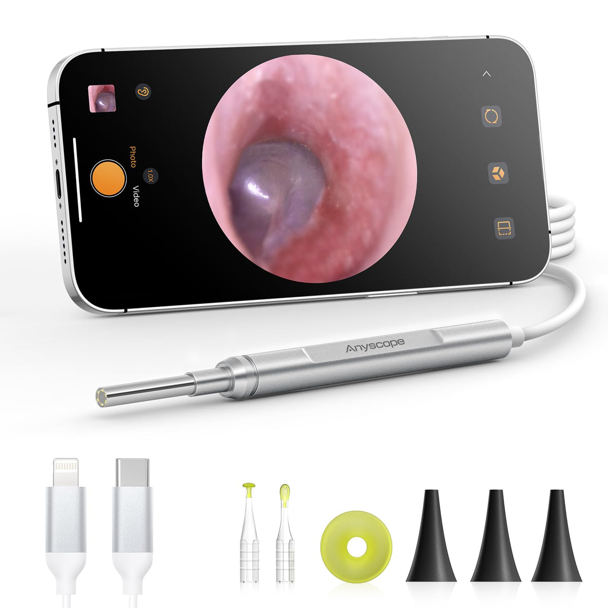 AnyScope front view showing device and connector for effortless inspection