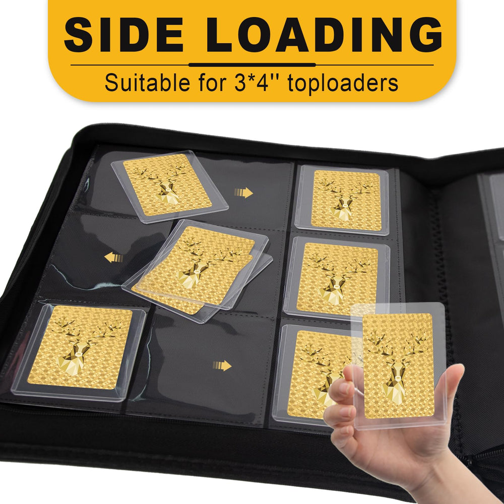 Aokna binder beside a ruler illustrating 360-card capacity and compact scale