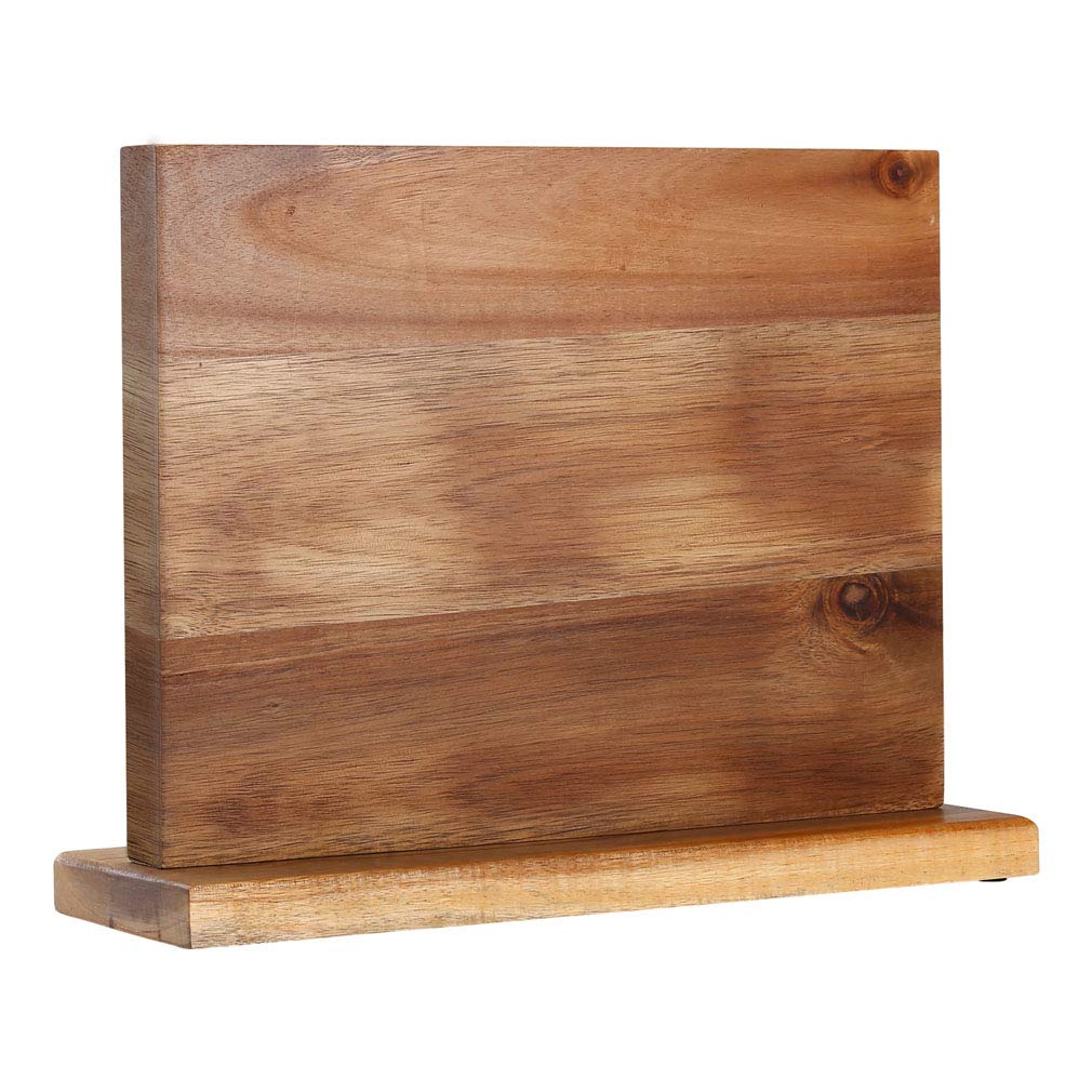 Aomiesen front view of acacia magnetic knife block showing neat storage benefit