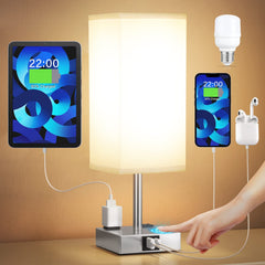 aooshine front view lamp showing sleek gray finish and linen shade, enhancing bedside style