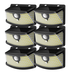 Aootek front view of six solar motion lights showing compact design and benefits
