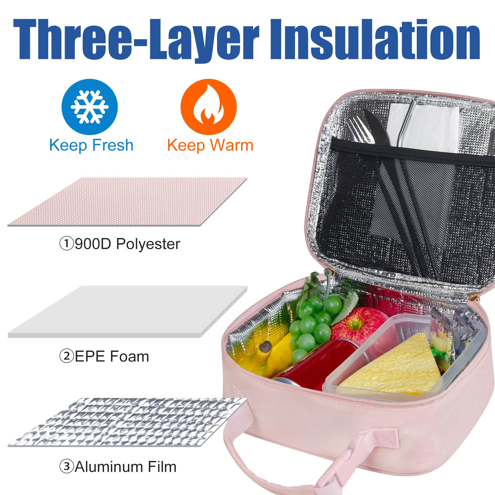 Aosbos lunch bag open interior showing mesh pocket and organized storage for utensils