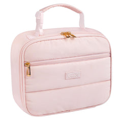 Aosbos quilted pink lunch bag front view showing stylish insulated design and portability