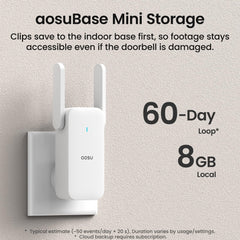 aosuBase Mini next to doorbell showing local 60-day recording convenience