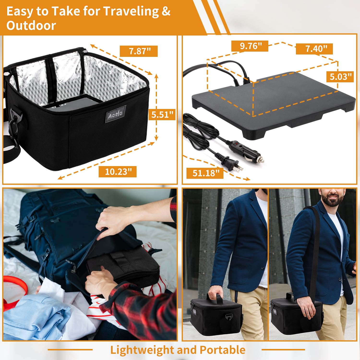 Aotto insulated lunch bag placed in a car seat showing on-the-go warmth