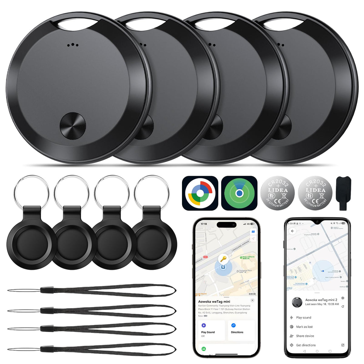 aowoka air tracker front packaging shows 4-pack and benefits