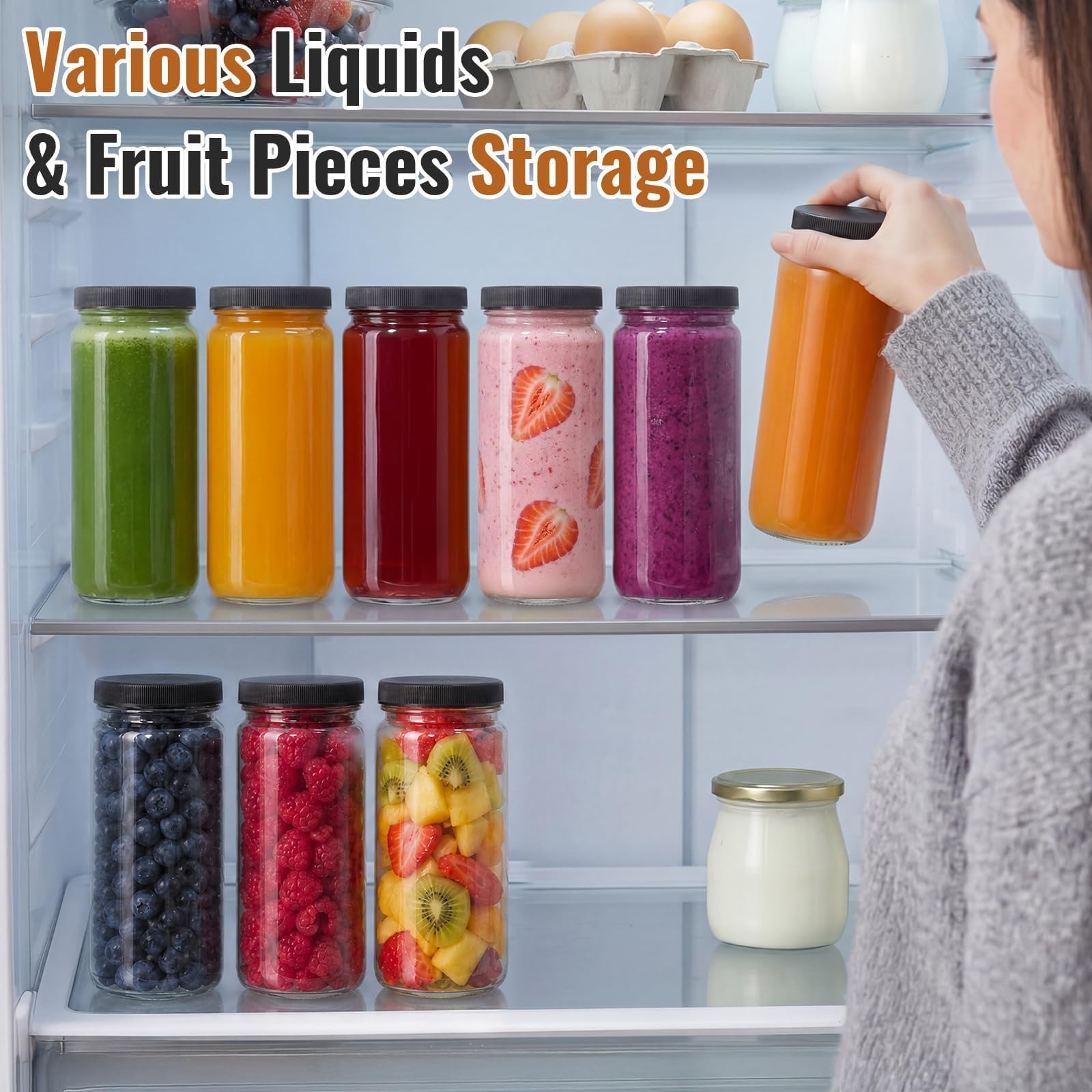 AOZITA bottles neatly arranged in fridge highlighting chilled storage and meal prep convenience