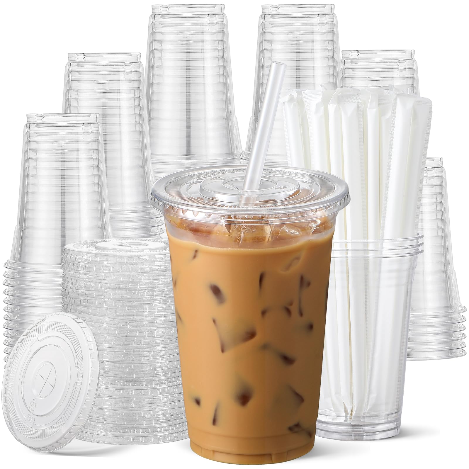 AOZITA front pack showing 24 oz cups, lids and straws, clear presentation benefit