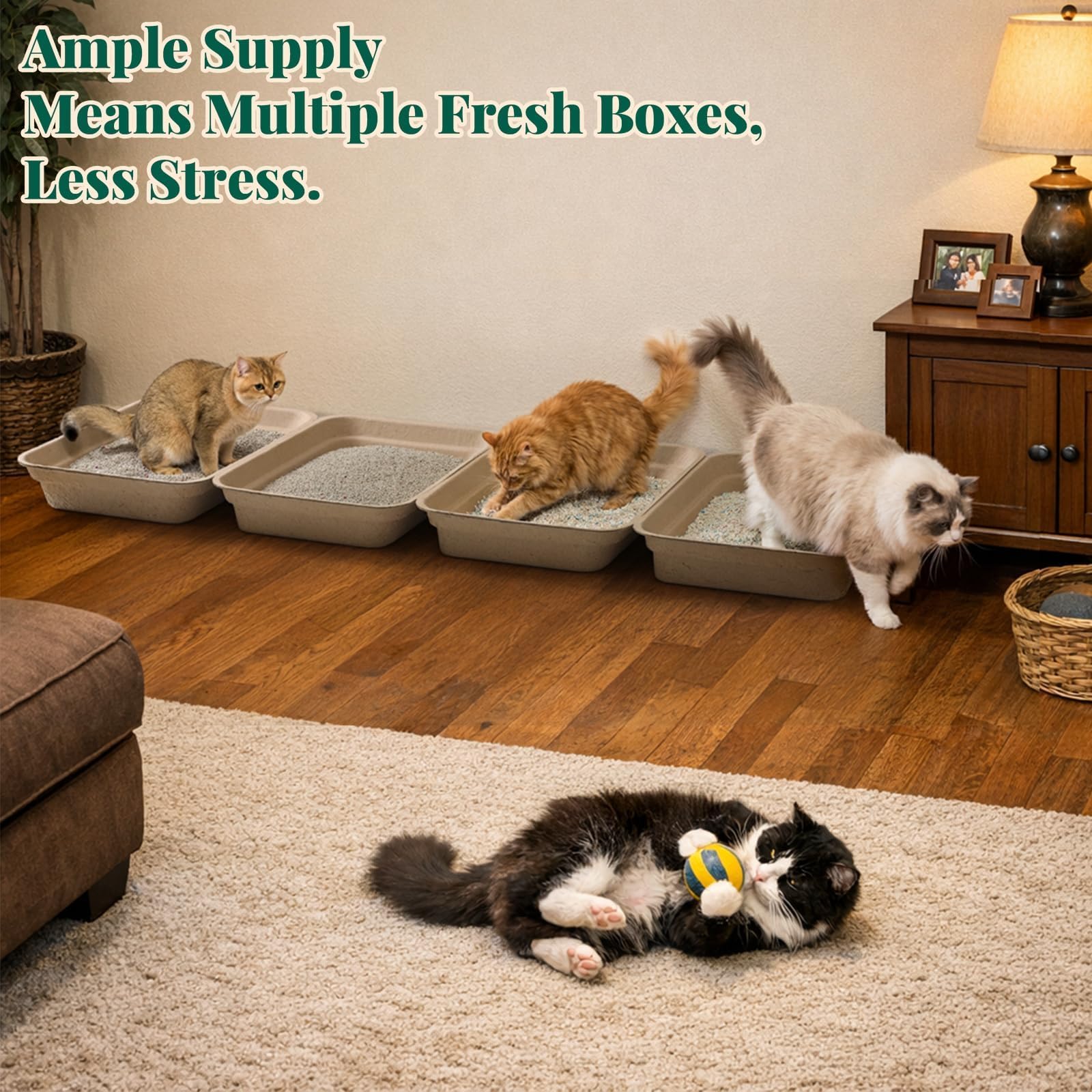 AOZITA litter box placed in a living room setup for easy home use